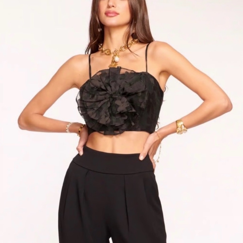 Nwt Ramy Brook Naomi Crop Bra 3d Flower Appliqu Texture Polka Dot Floral Top